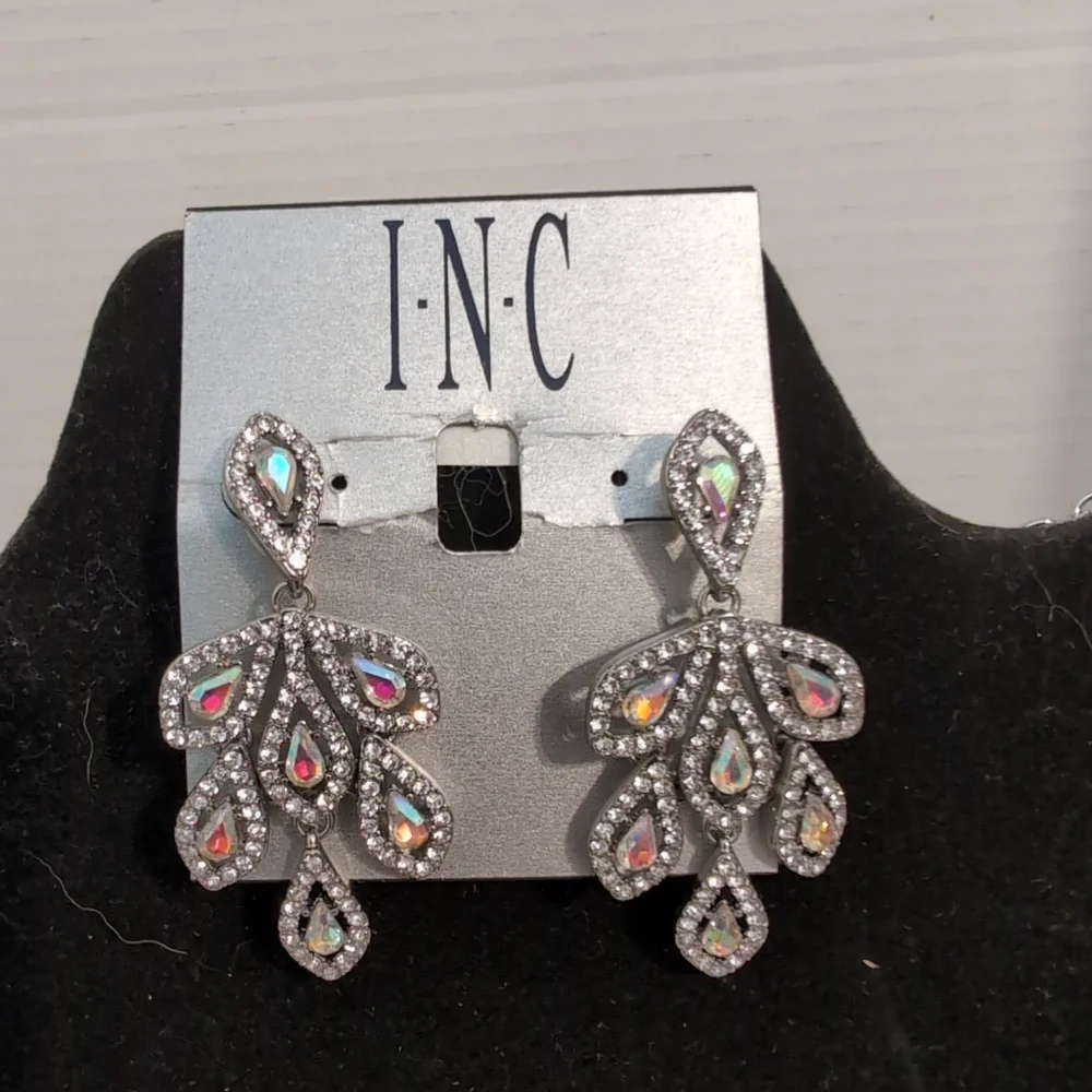 INC International Concepts Rhinestone Necklace and Matching Dangling Earring Set